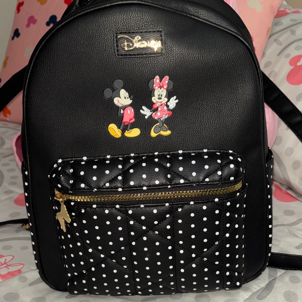 Disney Black Backpack with Mickey and Minnie Polka Dot Design